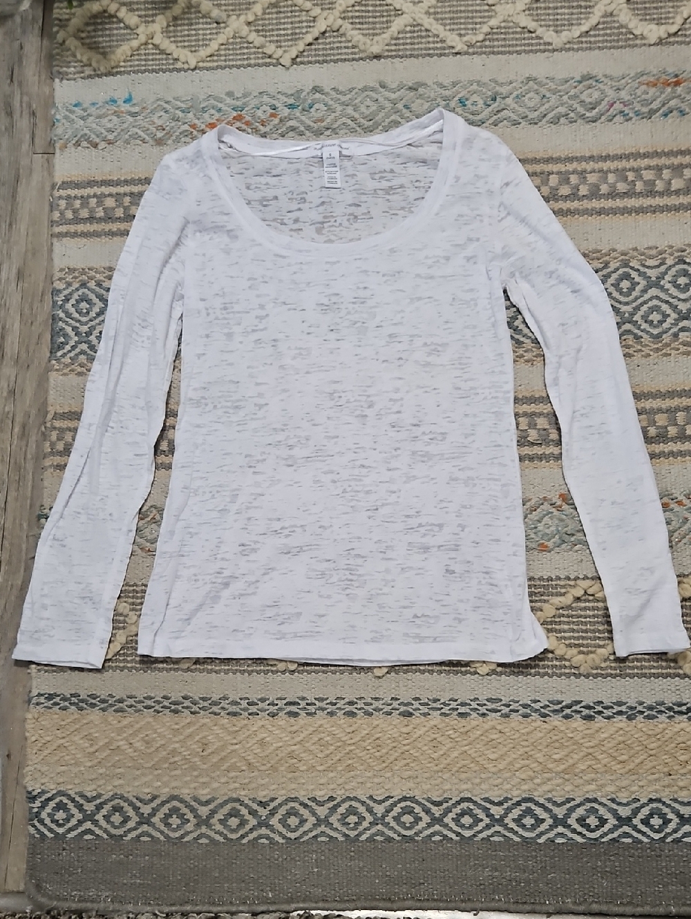 Sheer Ambiance White Long Sleeve Scoop Neck Top